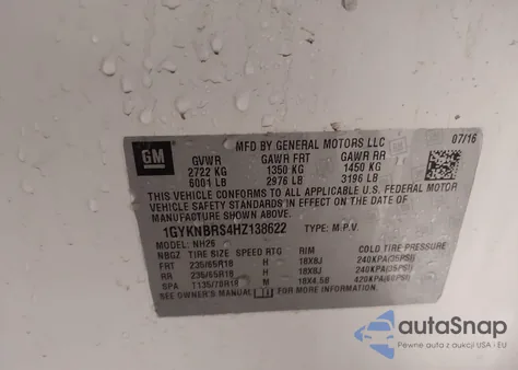 2017 Cadillac Xt5 Luxury z USA, uszkodzony, nr VIN 1GYKNBRS4HZ138622